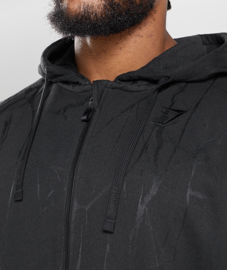 Gymshark Güç Fermuarlı Kapüşonlu Siyah Baskı