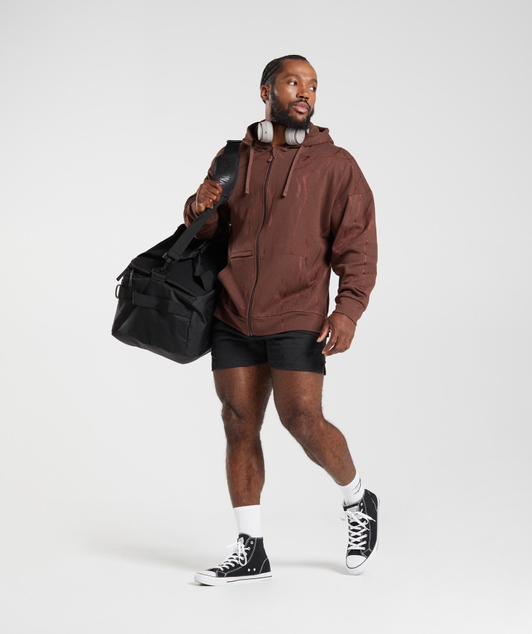 Gymshark Power Zip Kapşonlu Kiraz Kahverengi Baskı