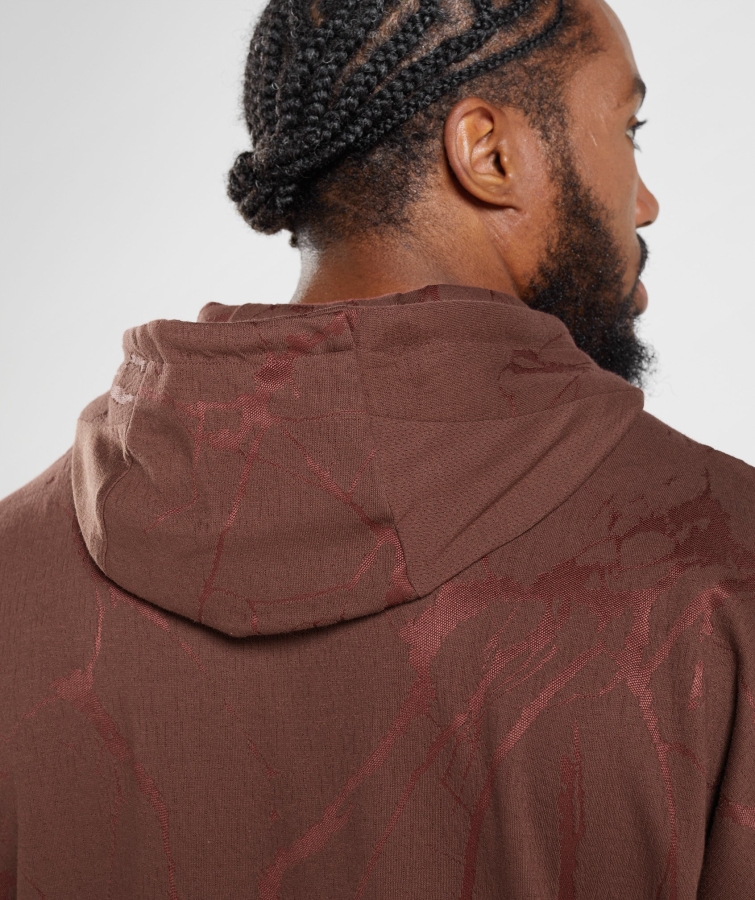 Gymshark Power Zip Kapşonlu Kiraz Kahverengi Baskı