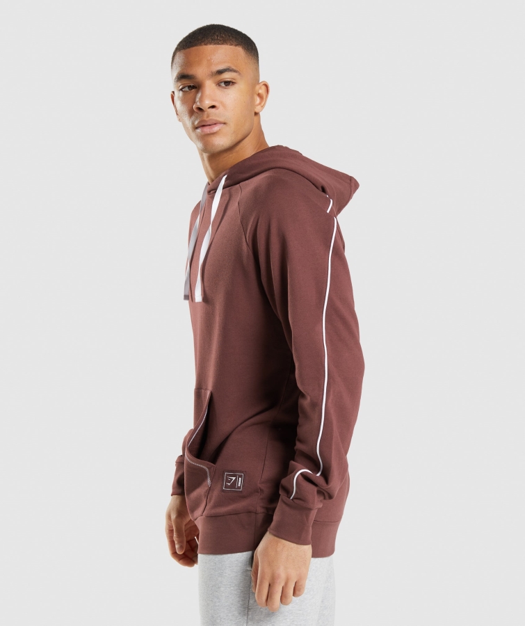 Gymshark Girintili Kapüşonlu Hoodie Kiraz Kahverengi-beyaz