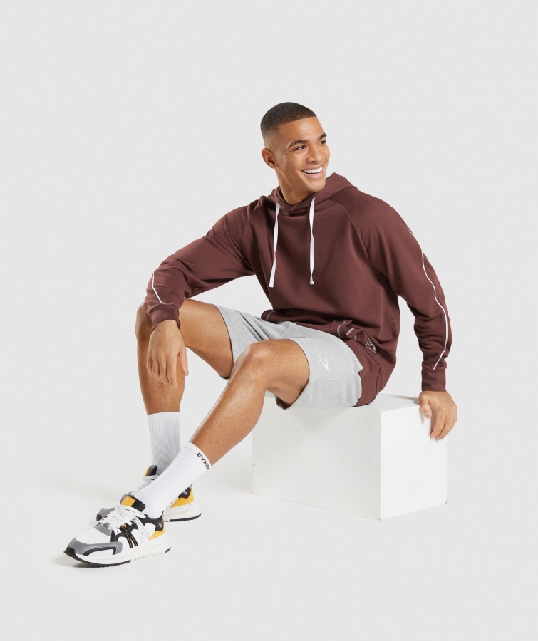 Gymshark Girintili Kapüşonlu Hoodie Kiraz Kahverengi-beyaz