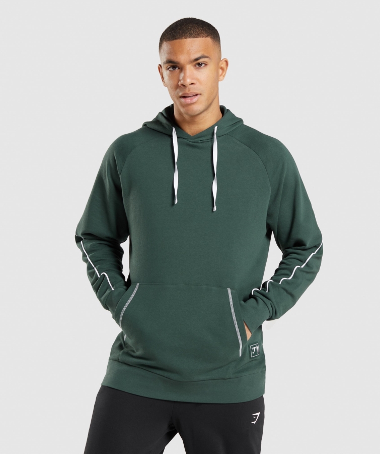 Gymshark Girintili Kapüşonlu Hoodie Obsidyen Yeşil-beyaz