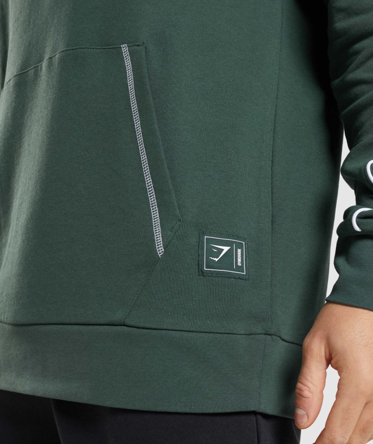 Gymshark Girintili Kapüşonlu Hoodie Obsidyen Yeşil-beyaz