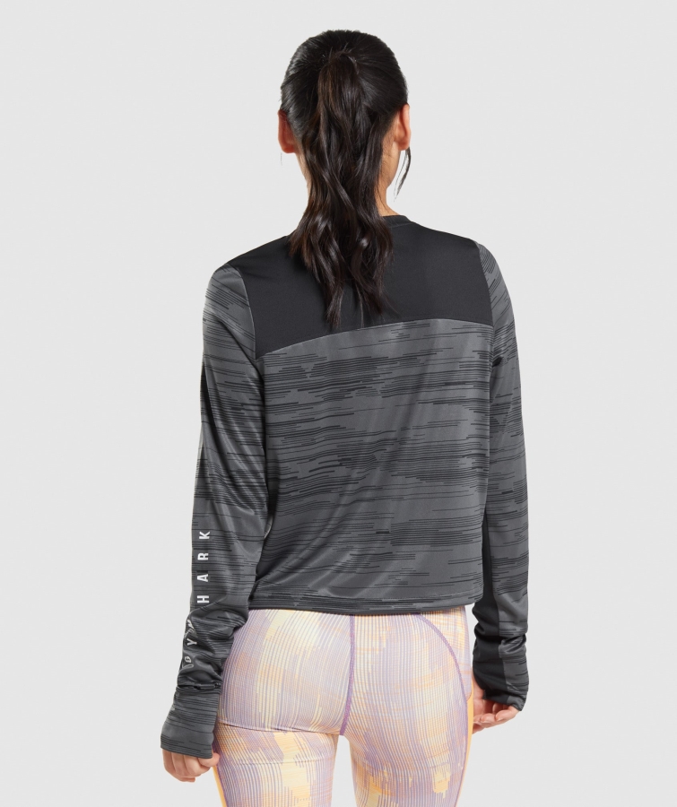 Gymshark Spor Gevşek Uzun Kollu Tişört Siyah Baskı