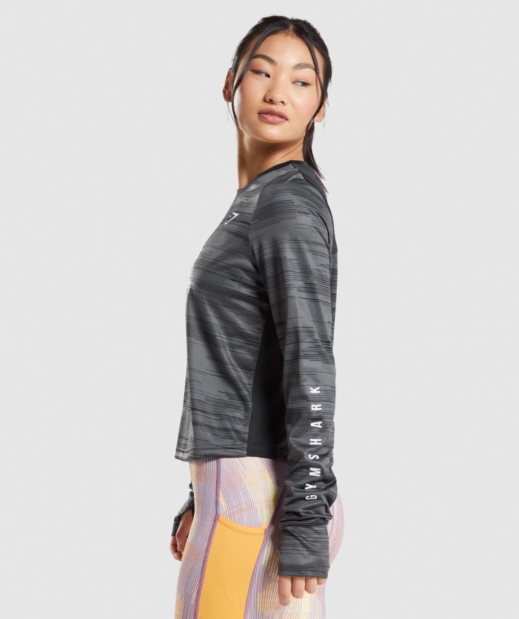Gymshark Spor Gevşek Uzun Kollu Tişört Siyah Baskı