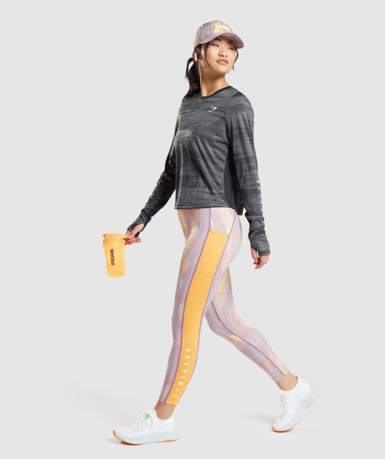 Gymshark Spor Gevşek Uzun Kollu Tişört Siyah Baskı