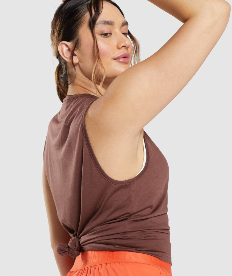 Gymshark Eğitim Açılan Kol Tankı Kiraz Kahverengi