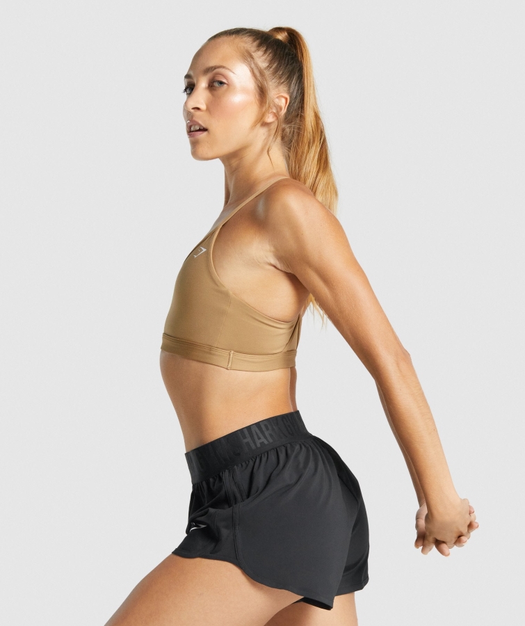 Gymshark V Yaka Spor Sutyeni Açık Kahverengi