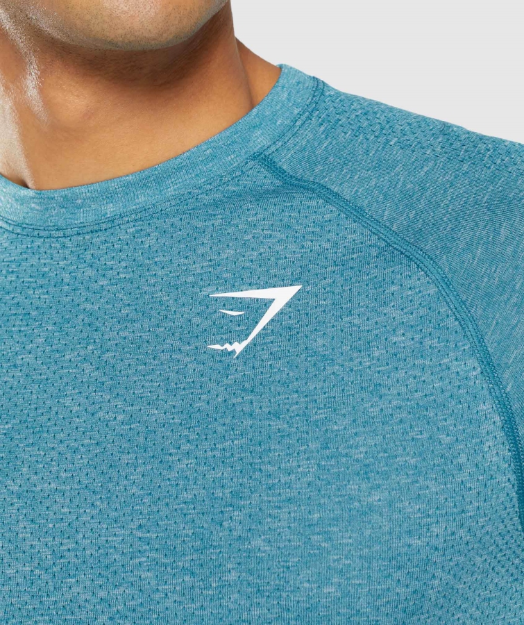 Gymshark Hayati ışık Dikişsiz T-shirt Tahoe Deniz Mavisi Marl