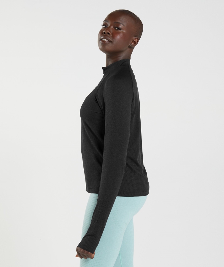 Gymshark Vital Dikişsiz 2.0 1/2 Fermuarlı Kazak Siyah Marn