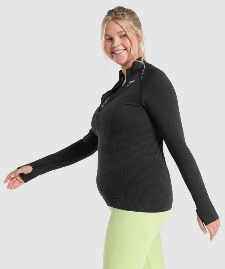 Gymshark Vital Dikişsiz 2.0 1/2 Fermuarlı Kadın Siyah Marn Kazak