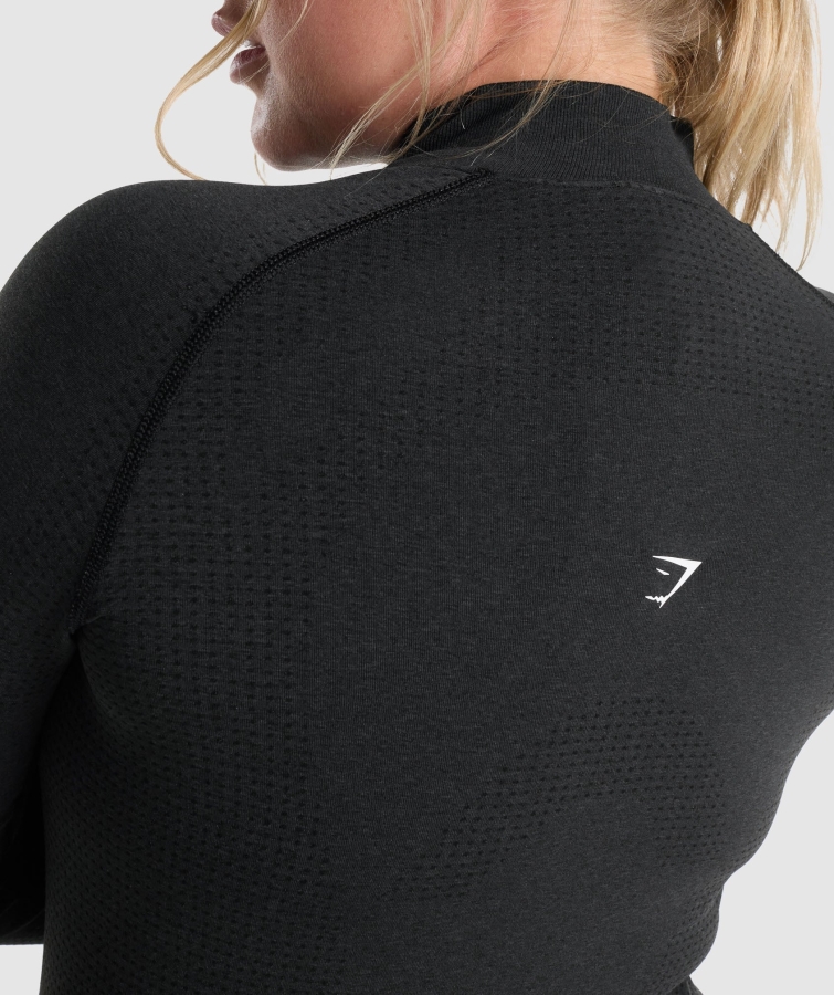 Gymshark Vital Dikişsiz 2.0 1/2 Fermuarlı Kadın Siyah Marn Kazak