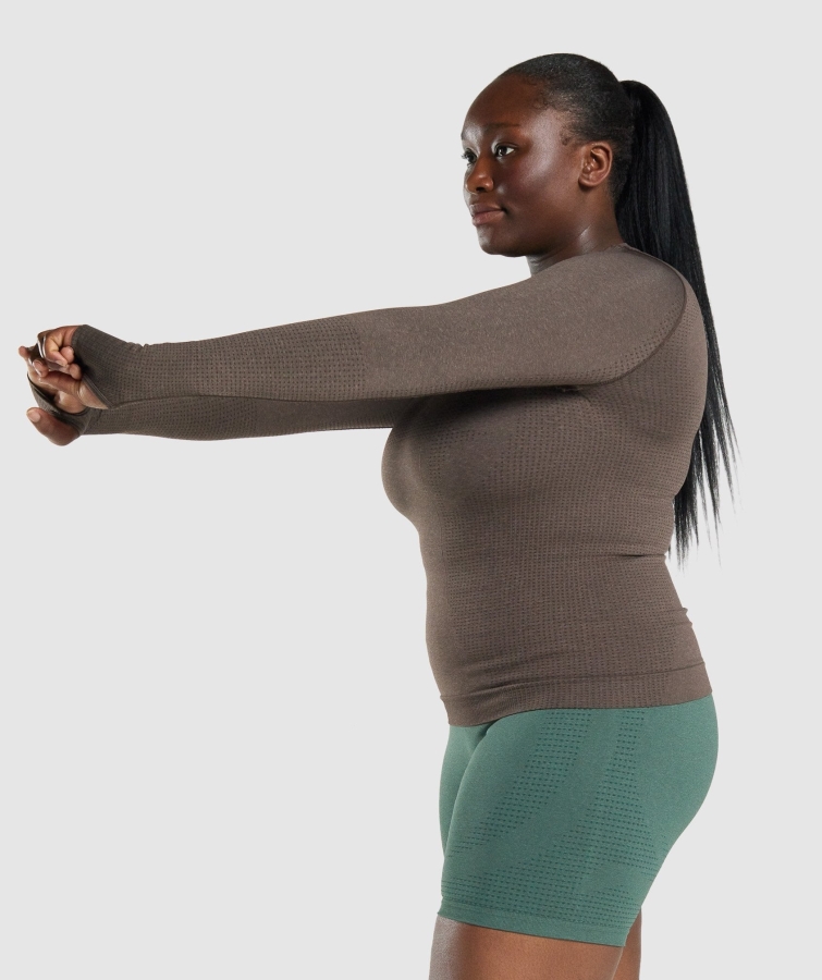 Gymshark Vital Dikişsiz 2.0 Uzun Kollu üst Kahverengi Marn