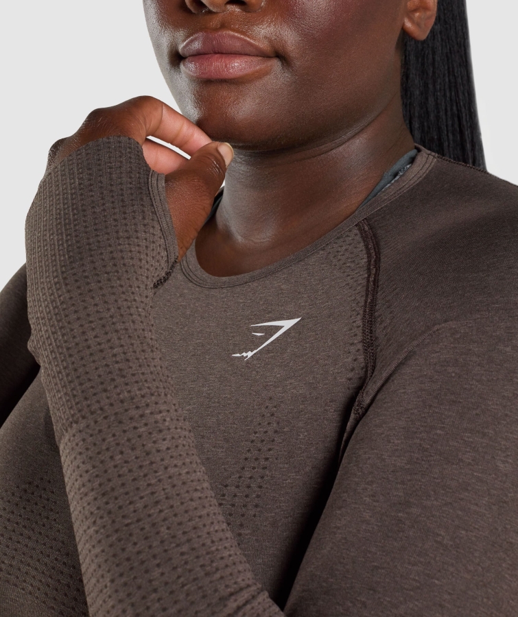 Gymshark Vital Dikişsiz 2.0 Uzun Kollu üst Kahverengi Marn