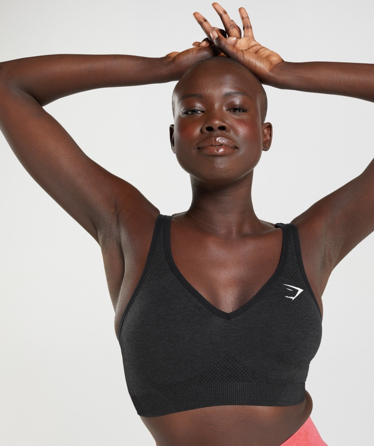 Gymshark Vital Dikişsiz 2.0 V Yaka Spor Sutyeni Siyah Marl