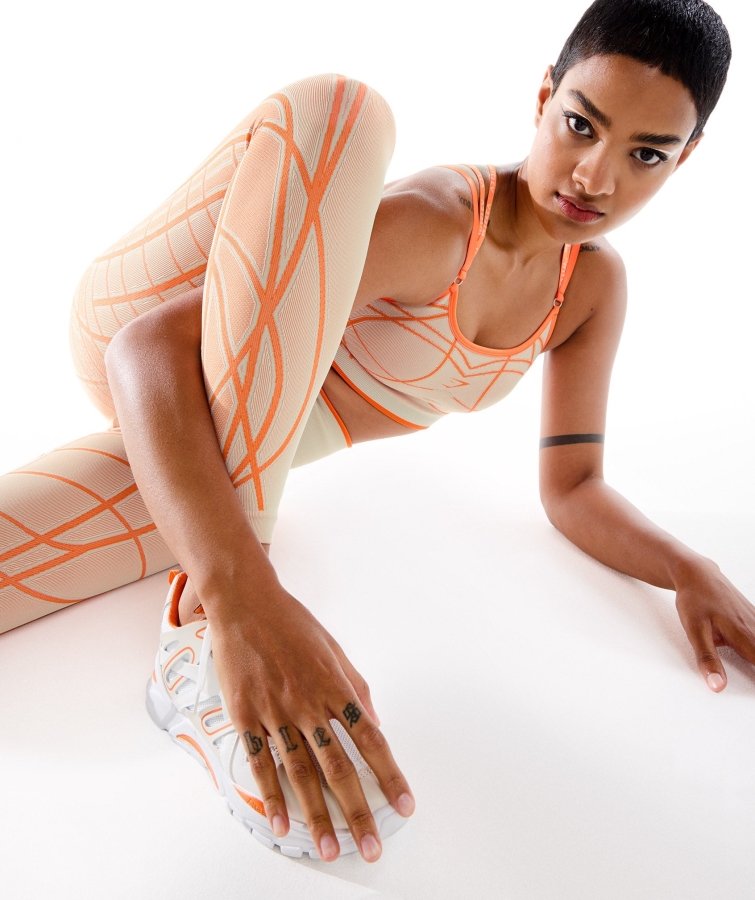 Gymshark Wtflex Doğrusal Dikişsiz Tozluk çakıl Gri-turuncu-beyaz