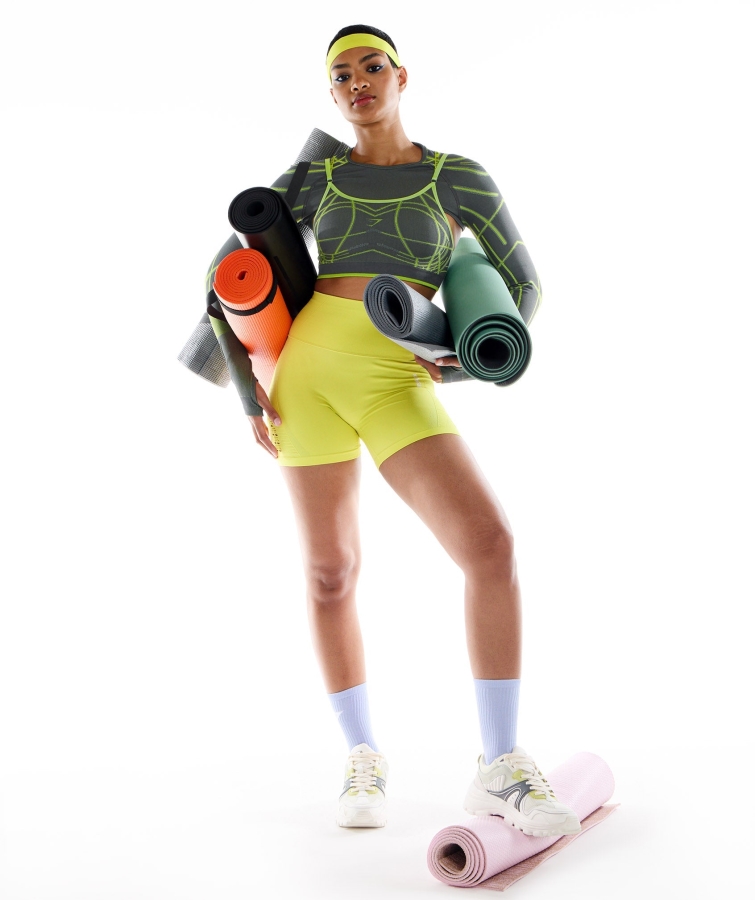 Gymshark Wtflex Lineer Dikişsiz Spor Sutyeni Gri-fluo Yeşil-açık Gri