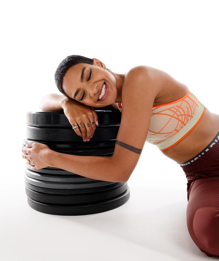 Gymshark Wtflex Lineer Dikişsiz Spor Sutyeni çakıl Gri-turuncu-beyaz